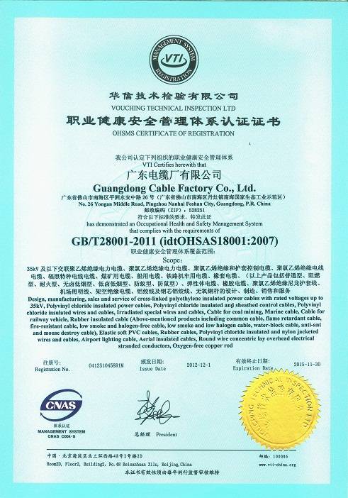 職業(yè)健康安全管理體系認(rèn)證證書